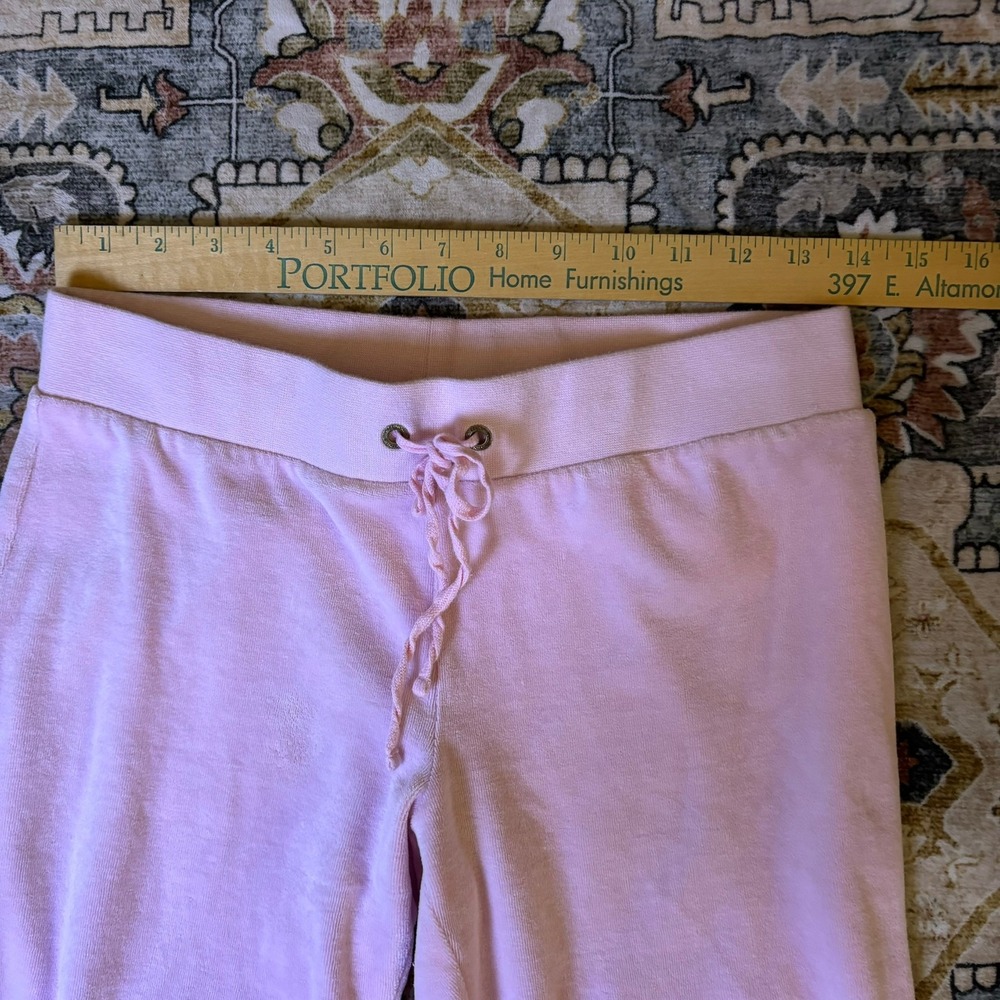Juicy Couture Pink Velour Track Pants Logo Flare Leg Y2K Low Rise Lounge Small - Picture 6 of 10